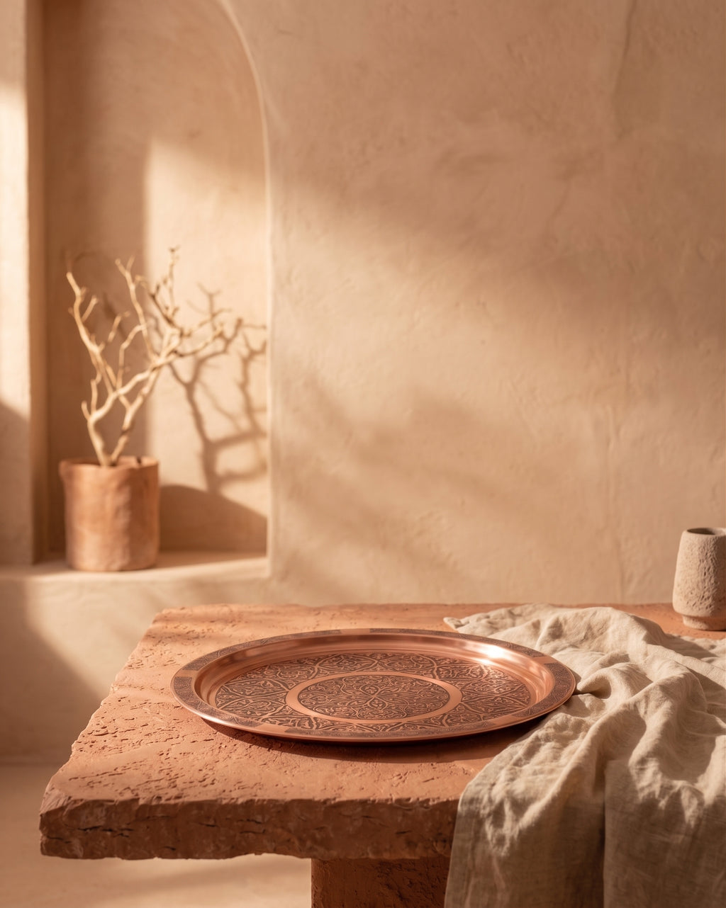 Turkish Hand Engraved  Copper Tea Tray