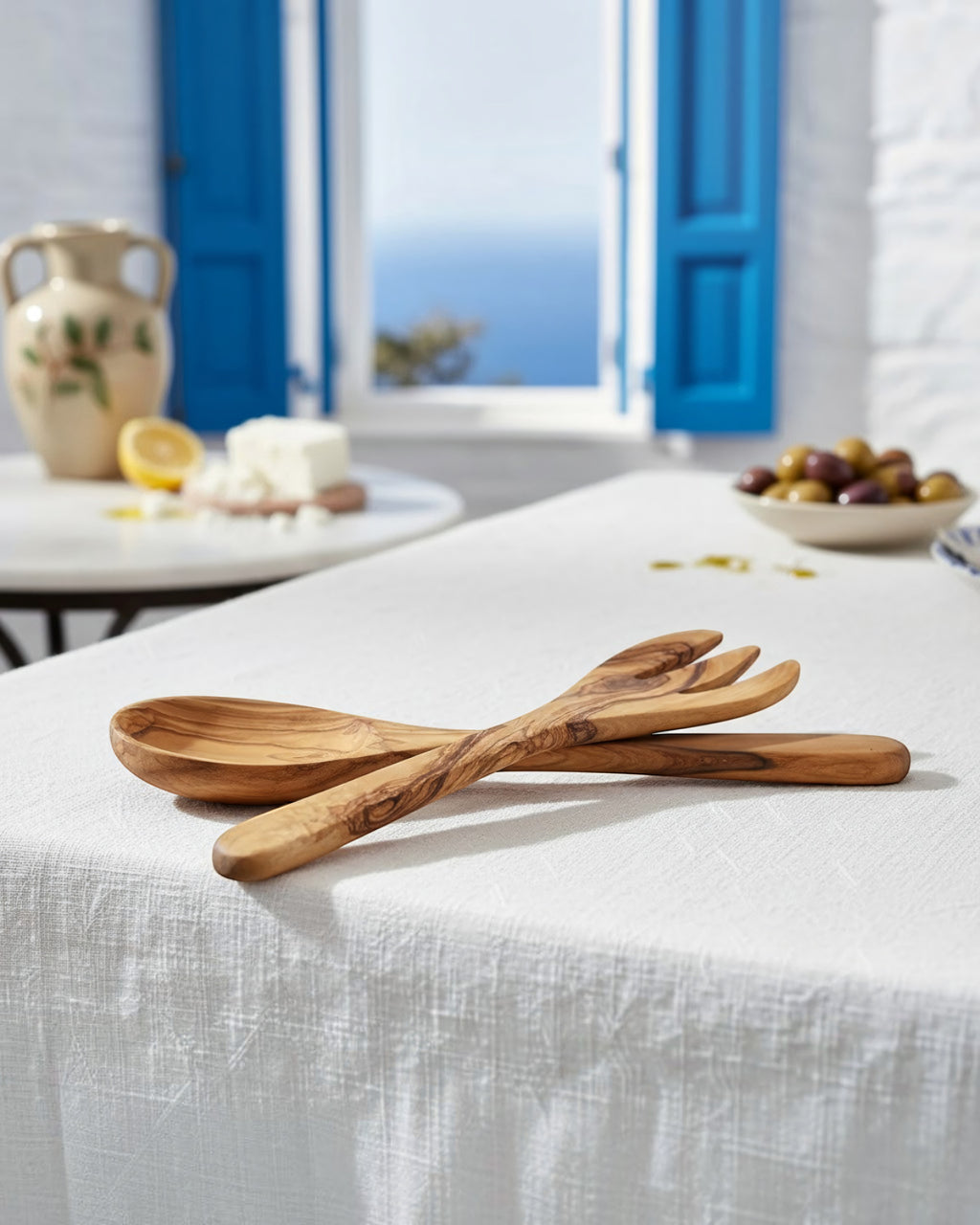 The Aegean Olive Wood Salad Servers