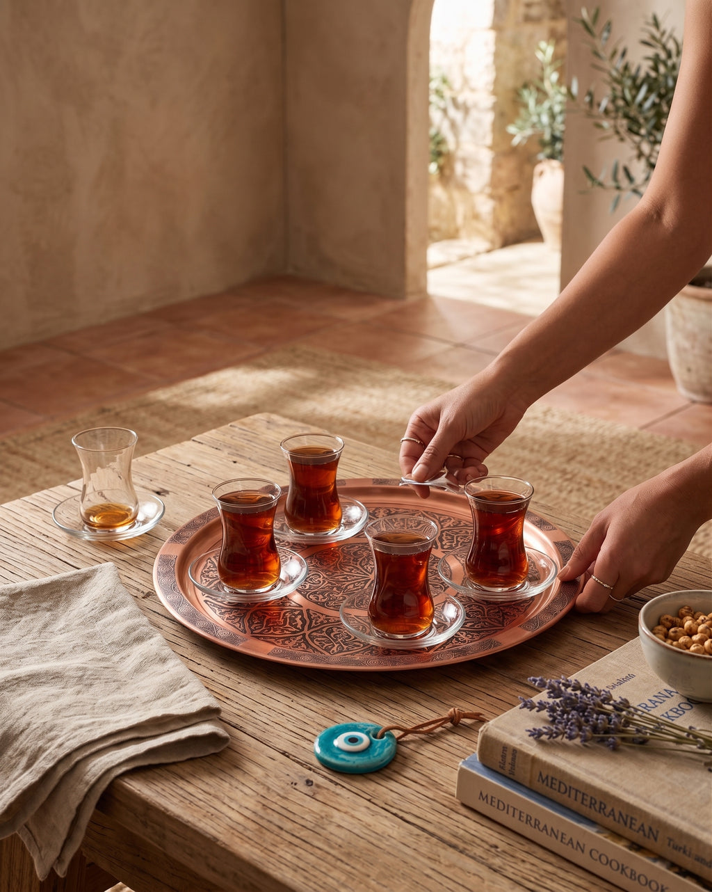 Turkish Hand Engraved  Copper Tea Tray